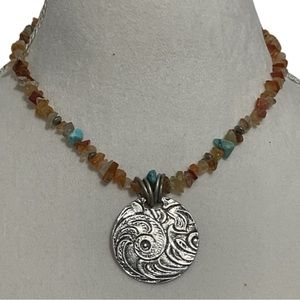 COLDWATER CREEK || Natural Stone Pendant Statement || Orange Red Clear Teal